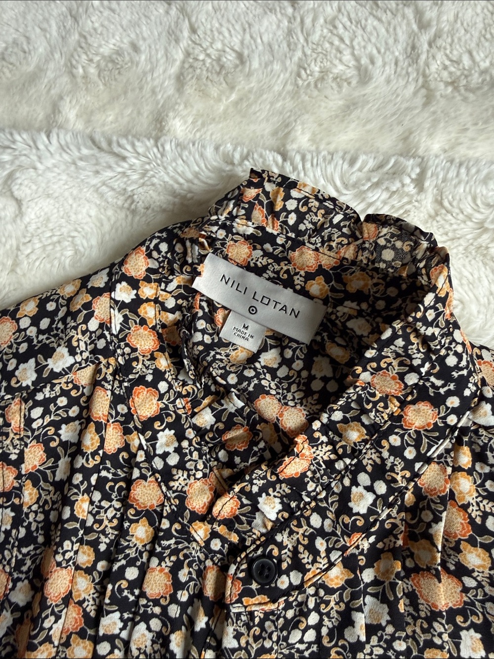 Black Floral Button-Up Blouse with Peach Accents - Picture 3 of 4